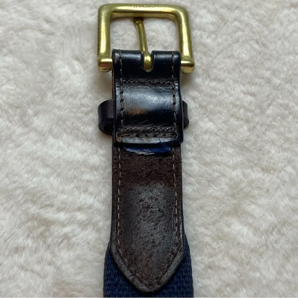 Vineyard Vines Pink Whale Fabric/Blue Woven Belt W/Brown Leather
